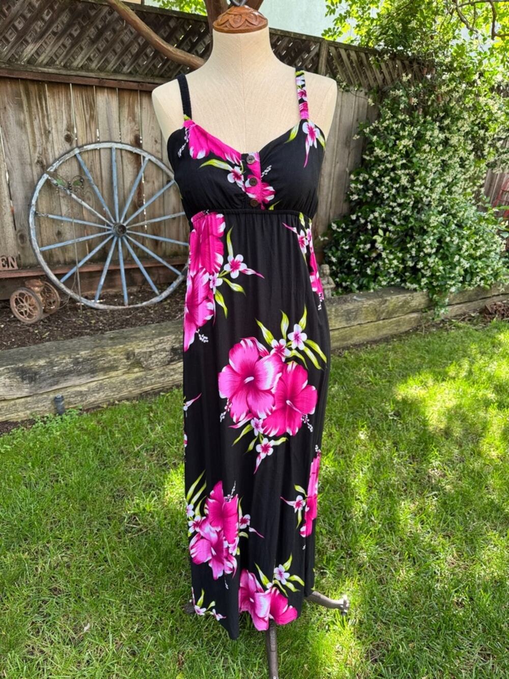 Aloha Fashion Black Maxi Dress with Pink Floral Print Women's O/S